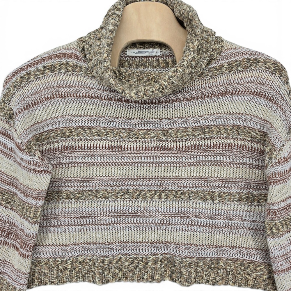 Altar'd State XL Cropped Turtleneck Sweater Boho Cozy Neutral Striped Oversized